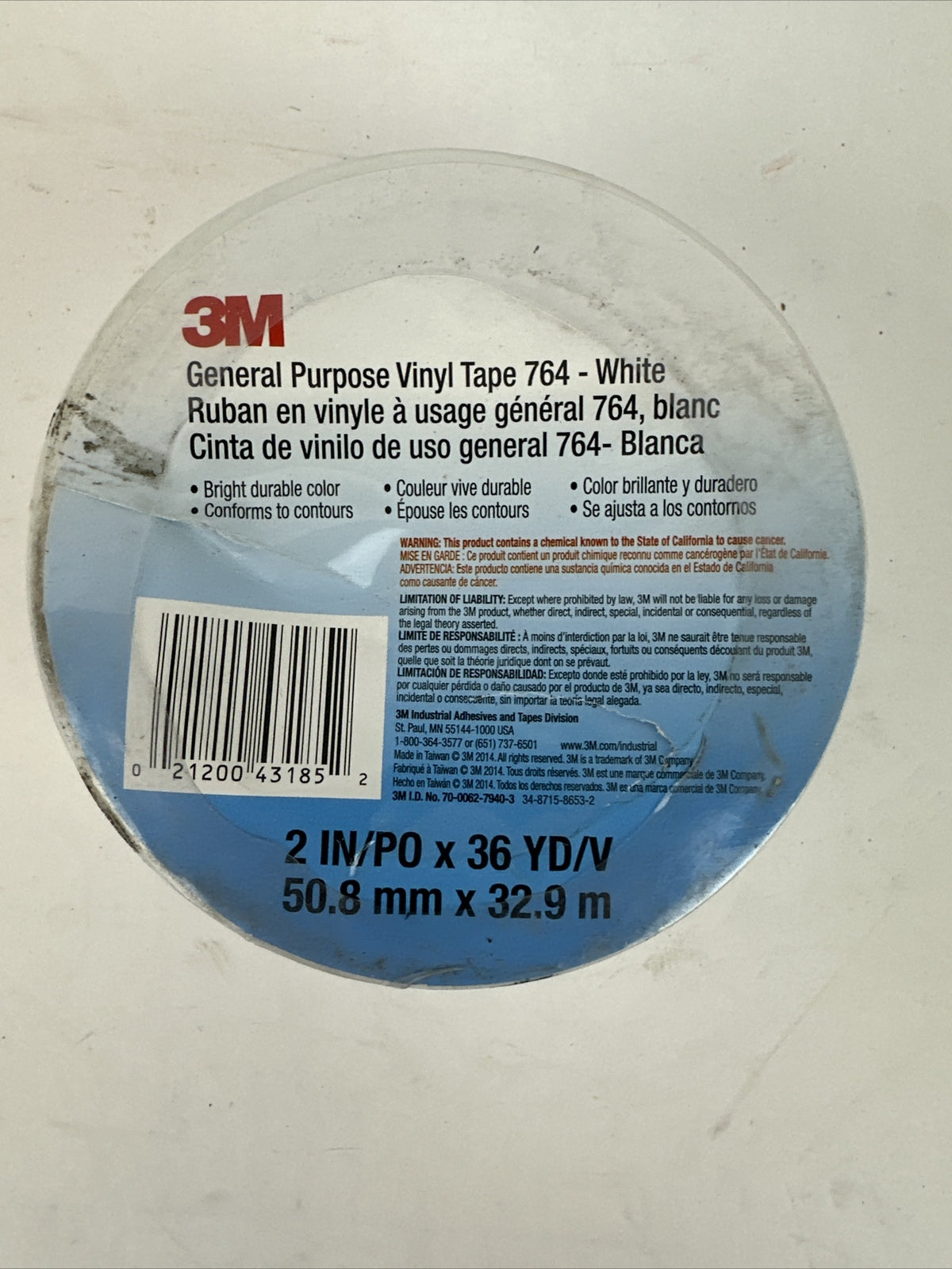 3M GENERAL PURPOSE VINYL TAPE 764 WHITE 2IN X 36YD 50.8mm X 32.9m (LOT OF 3)