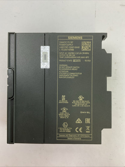 SIEMENS 1P 6ES7307-1EA01-0AA0 SIMATIC PS 307 POWER SUPPLY OUTPUT 24VDC 5A INPUT