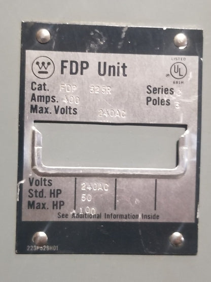 Westinghouse FDP-325R 400 Amp 240V FDP Unit Panelboard Switch 400A