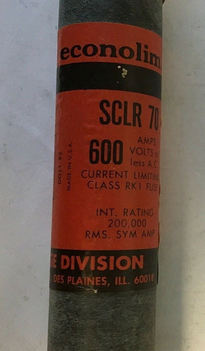 FEDERAL PACIFIC SCLR 70 FUSE CLASS RK1 600VAC 70AMP ECONOLIM