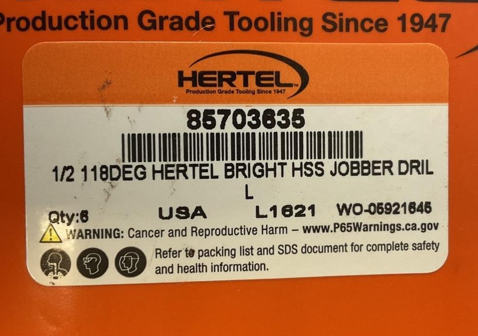 HERTEL 85703635 1/2 118DEG BRIGHT HS JOBBER DRIL