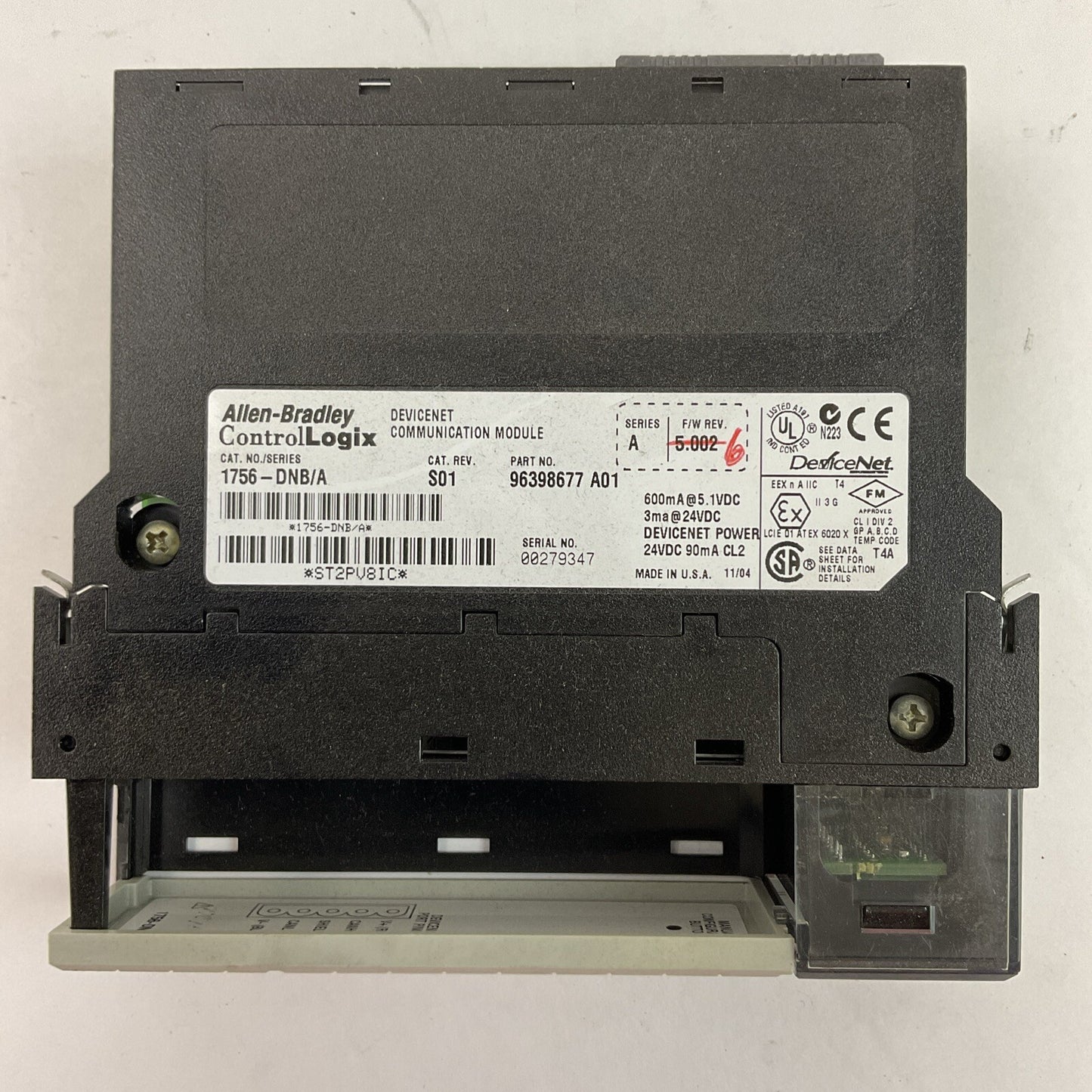 ALLEN BRADLEY 1756-DNB SER A CAT REV S01 F/W REV 6 DEVICENET COMMUNICATION MODUL