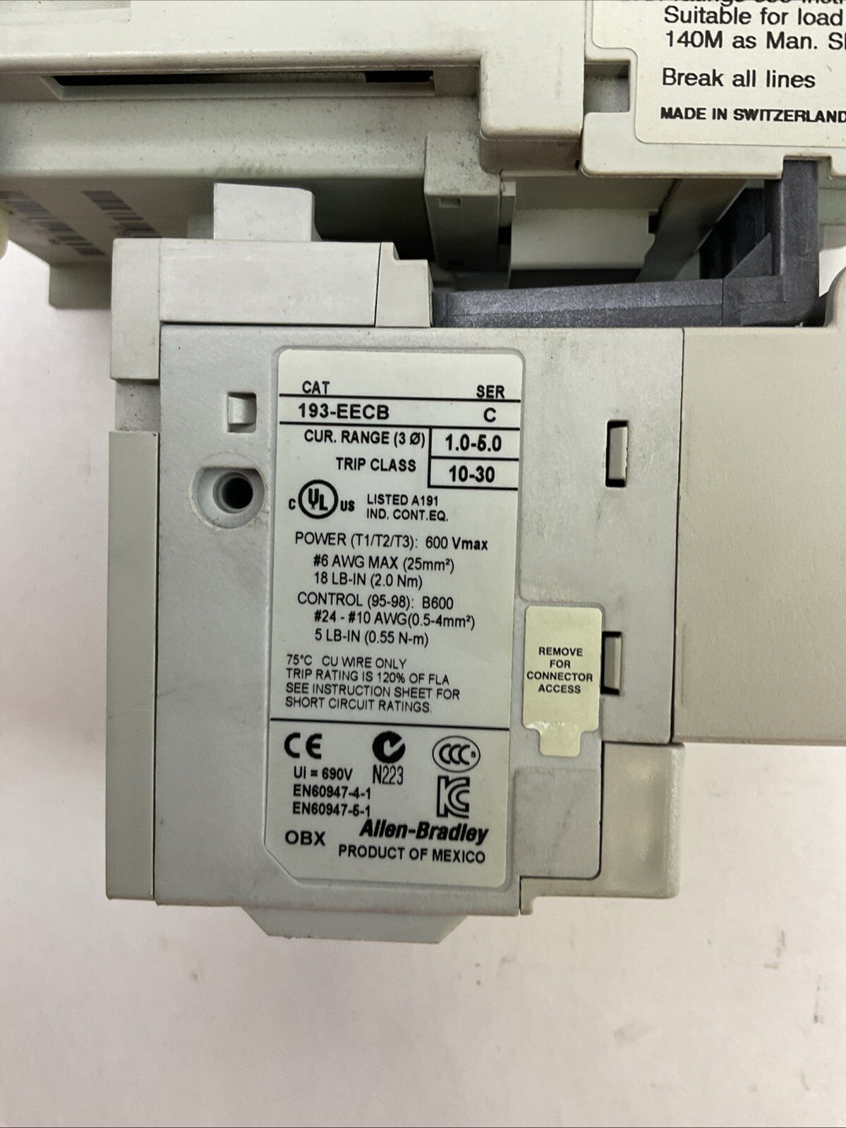 ALLEN BRADLEY STARTER (100-C09Z*10 COIL 24VDC + 193-EECB 1.0-5.0A)