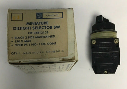 GE CR104B12102 MINIATURE OILTIGHT SELECTOR SWITCH BLACK 2POS 150V 1NO-1NC
