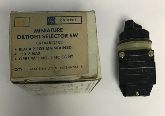 GE CR104B12102 MINIATURE OILTIGHT SELECTOR SWITCH BLACK 2POS 150V 1NO-1NC