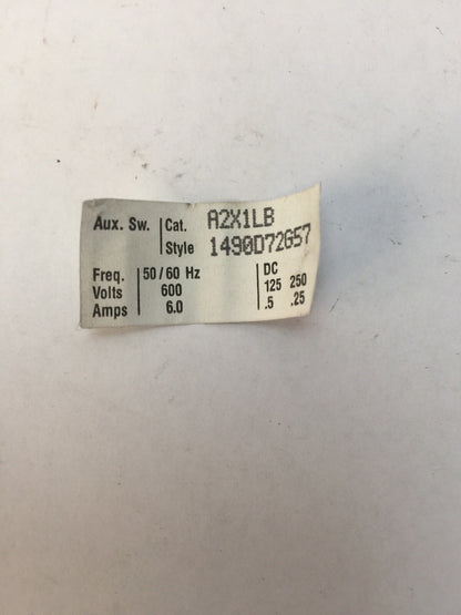 WESTINGHOUSE/CUTLER HAMMER A2X1LB AUXILIARY SWITCH 125/250VDC .5/.25A 600VAC 6A
