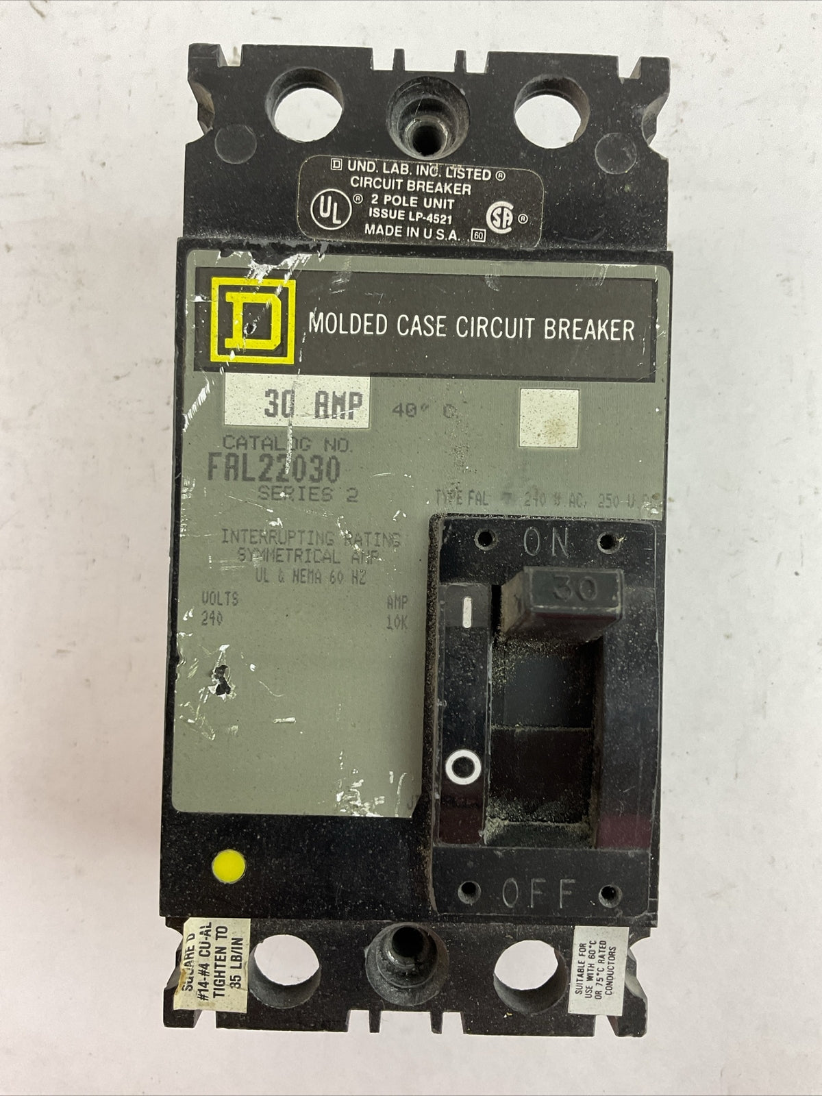 SQUARE D FAL22030 MOLDED CASE CIRCUIT BREAKER 30AMP 2POLE 240VAC 250VDC
