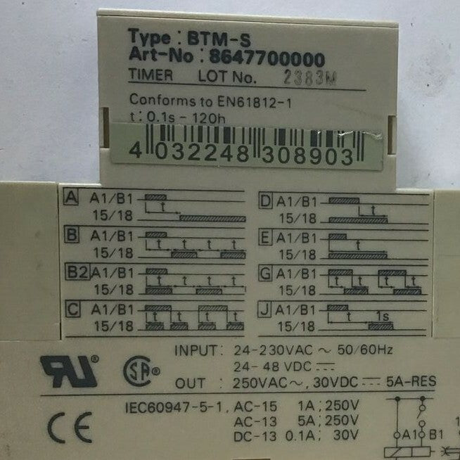 WEIDMULLER BTM-S RELAY TIMER250VAC 30VDC 5A