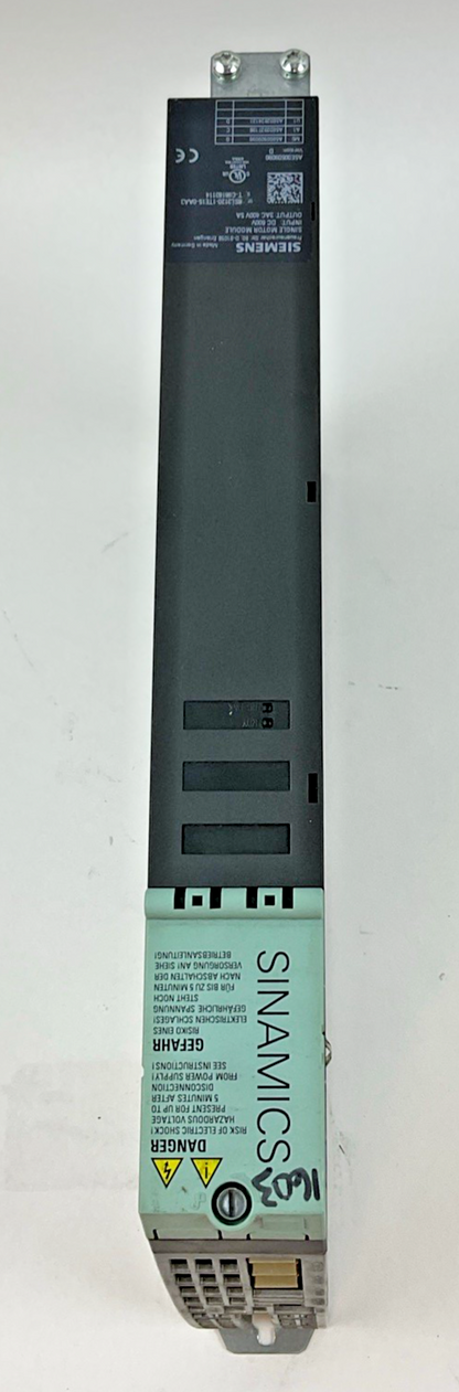 SIEMENS 6SL3120-ITE15-0AA3 SINGLE MOTOR MODULE 600VDC 5A
