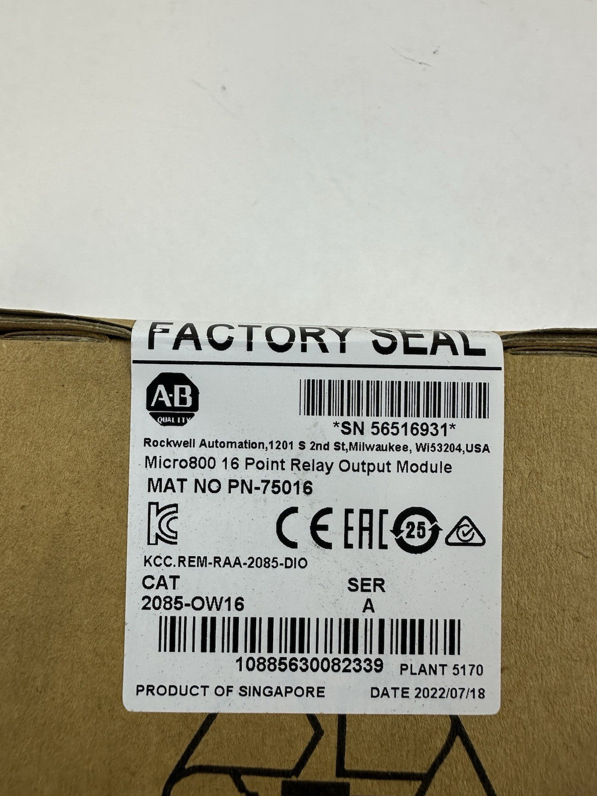 ALLEN BRADLEY 2085-OW16 MICRO800 16PT RELAY OUTPUT MODULE SERIES A