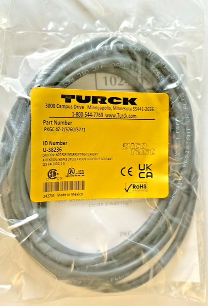 TURCK PKGC 4Z-2/S760/S771 CABLE/CORDSET 125VAC/VDC 4A ***LOTOF2***