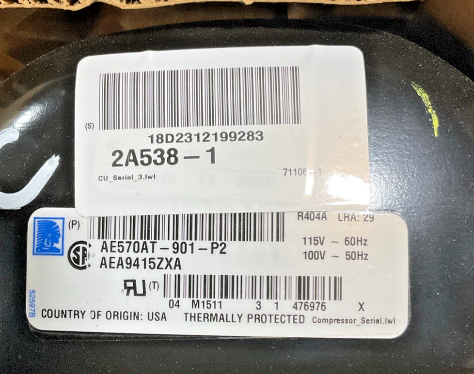 TECUMSEH AEA9415ZXA COMPRESSOR 115V 60HZ 2E538-1 R404A 1PH 6W