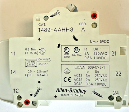 ALLEN BRADLEY 1489-A1D020 CIRCUIT BREAKER SER.A 10KA W/1489-AAHH3 ***LOTOF4***