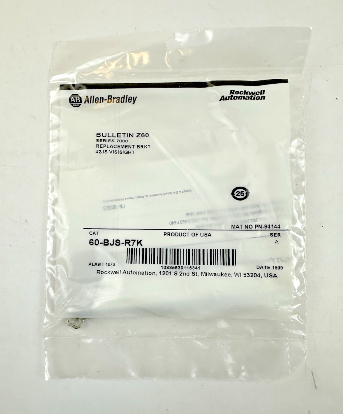 ALLEN-BRADLEY BULLETIN Z60 SERIES 7000 REPLACEMENT BRACKET 60-BJS-R7K SER. A