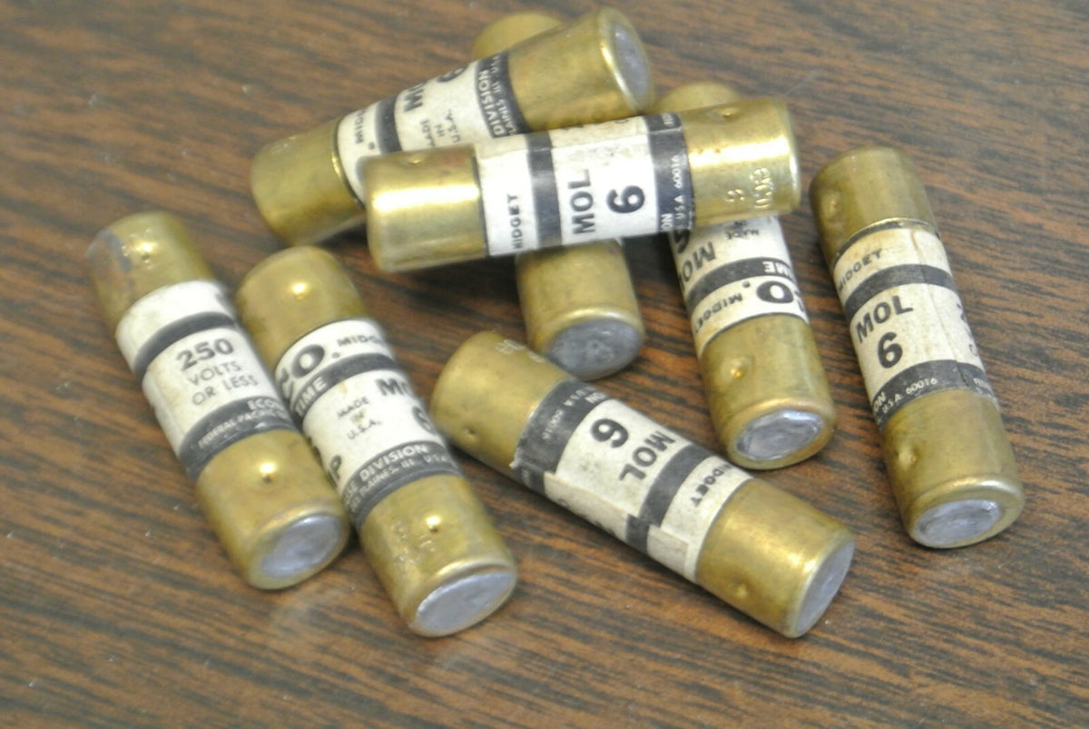 LOT of 8 / ECONOMY / ECO / FPE MOL-6 MIDGET FUSE / 6A / 250V