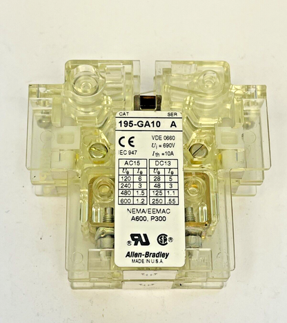 ALLEN-BRADLEY - 195-GA10 SER. A - AUXILIARY CONTACT SIDE MOUNT, FOR 194R DISCONN