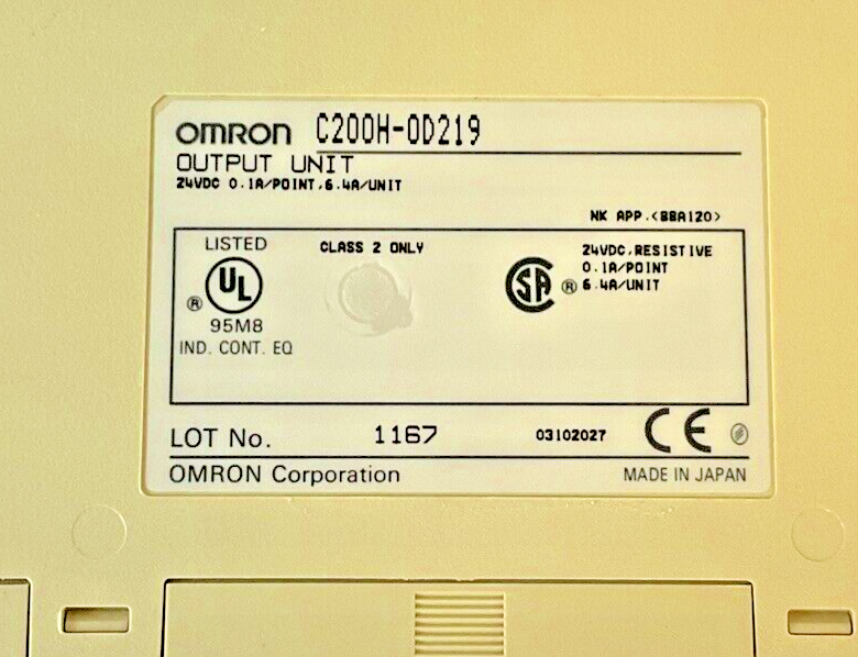 OMRON C200H-0D219 OUTPUT UNIT 24VDC 0.1A/POINT, 6.4A/UNIT ***LOTOF3***