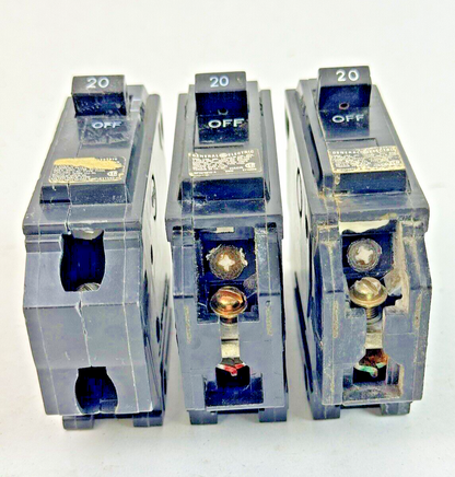 GE *LOT OF 3* - THQL1120 - CIRCUIT BREAKERS - 1 POLE, 20 A, 240 VAC, TYPE THQL