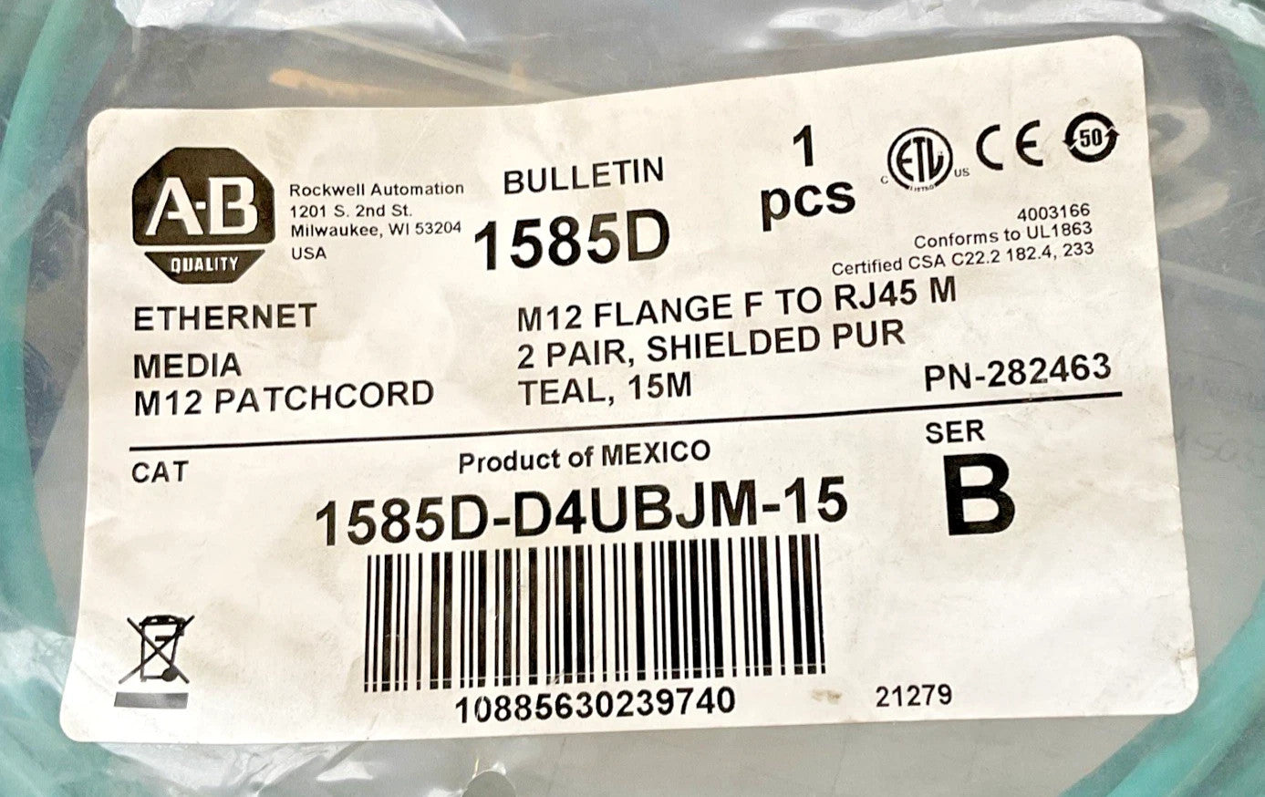 ALLEN BRADLEY 1585D-D4UBJM-15 SERIES B M12 PATCHCORD
