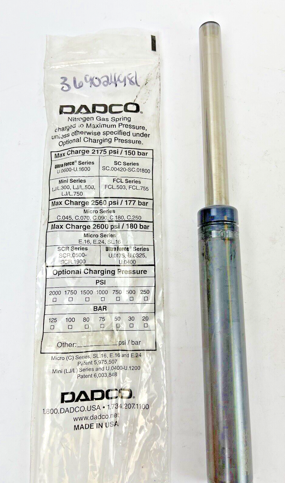 DADCO - U.0325.125 - NITROGEN GAS SPRING - 2175 PSI - 150 BAR - ULTRA FORCE