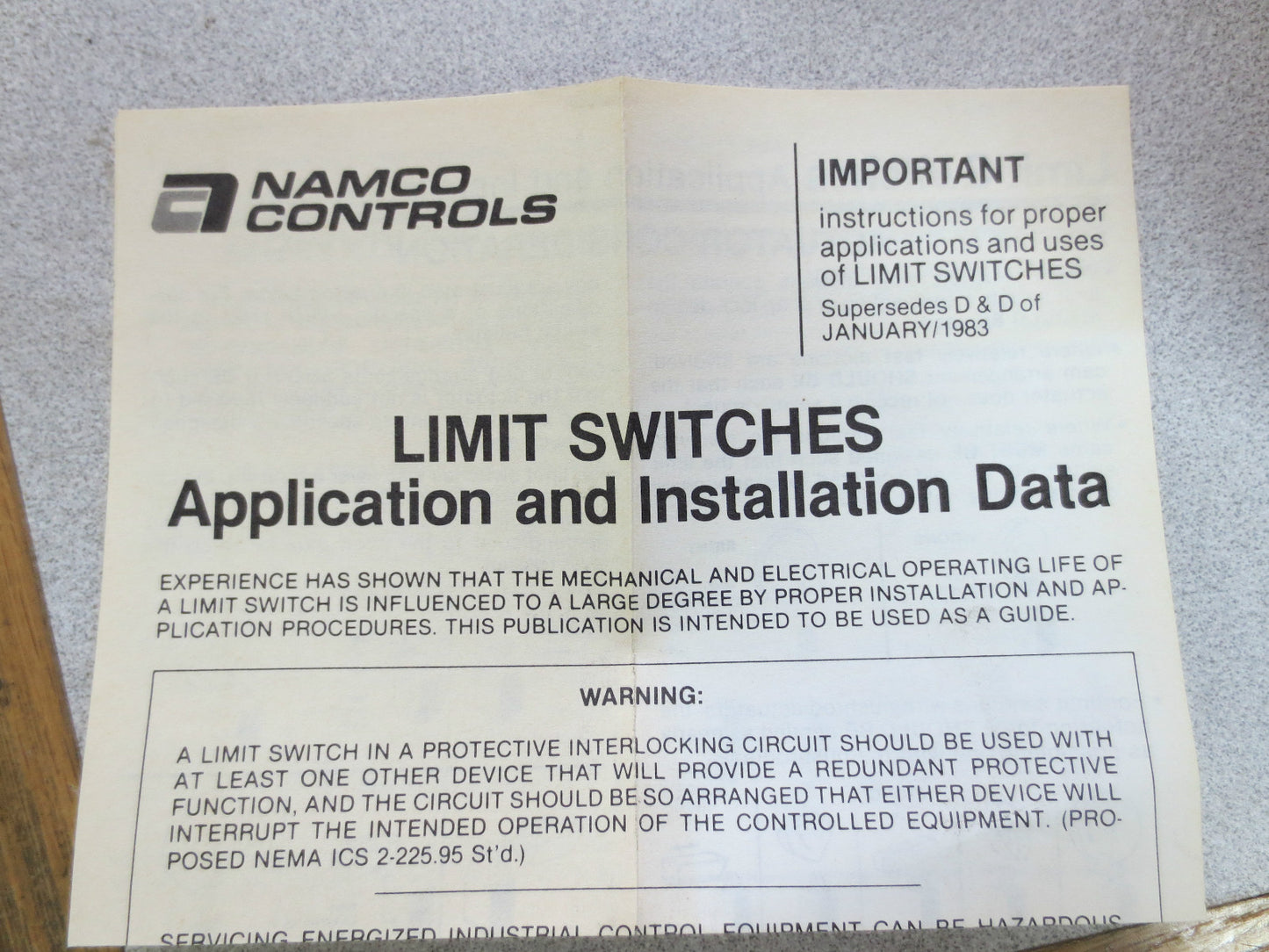 NAMCO EA180-31302 SNAP-LOCK LIMIT SWITCH - NEW SURPLUS