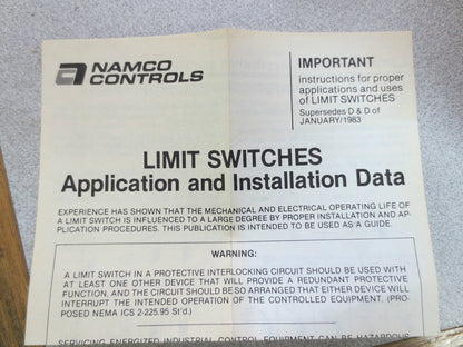NAMCO EA180-31302 SNAP-LOCK LIMIT SWITCH - NEW SURPLUS