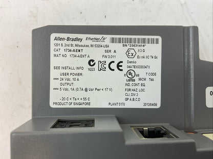 ALLEN BRADLEY 1734-AENT SER A FW 3.011 NETWORK ADAPTOR 1734-RTB SER A REV A01