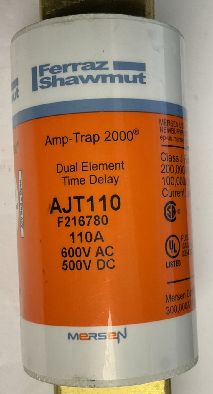 FERRAZ SHAWMUT AJT110 FUSE 600VAC 500VDC AMP-TRAP 2000 CLASS J 110A