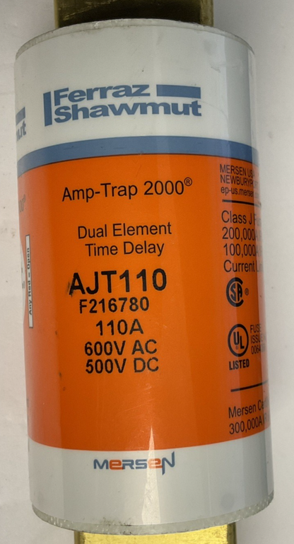 FERRAZ SHAWMUT AJT110 FUSE 600VAC 500VDC AMP-TRAP 2000 CLASS J 110A