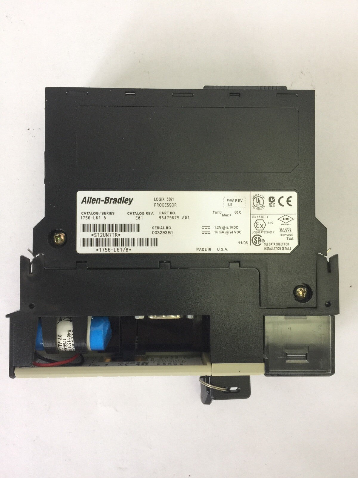 ALLEN BRADLEY 1756-L61 SER B LOGIX 5561 PROCESSOR CAT REV E01 F/W REV 1.9 24VDC