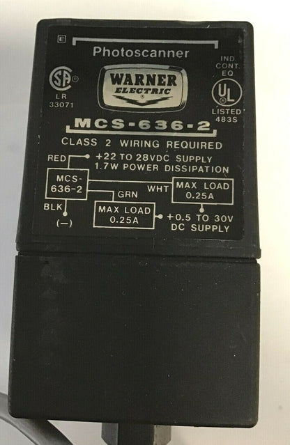 WARNER ELECTRIC MCS-636-2 PHOTOSCANNER CLASS2 28VDC 1.7W