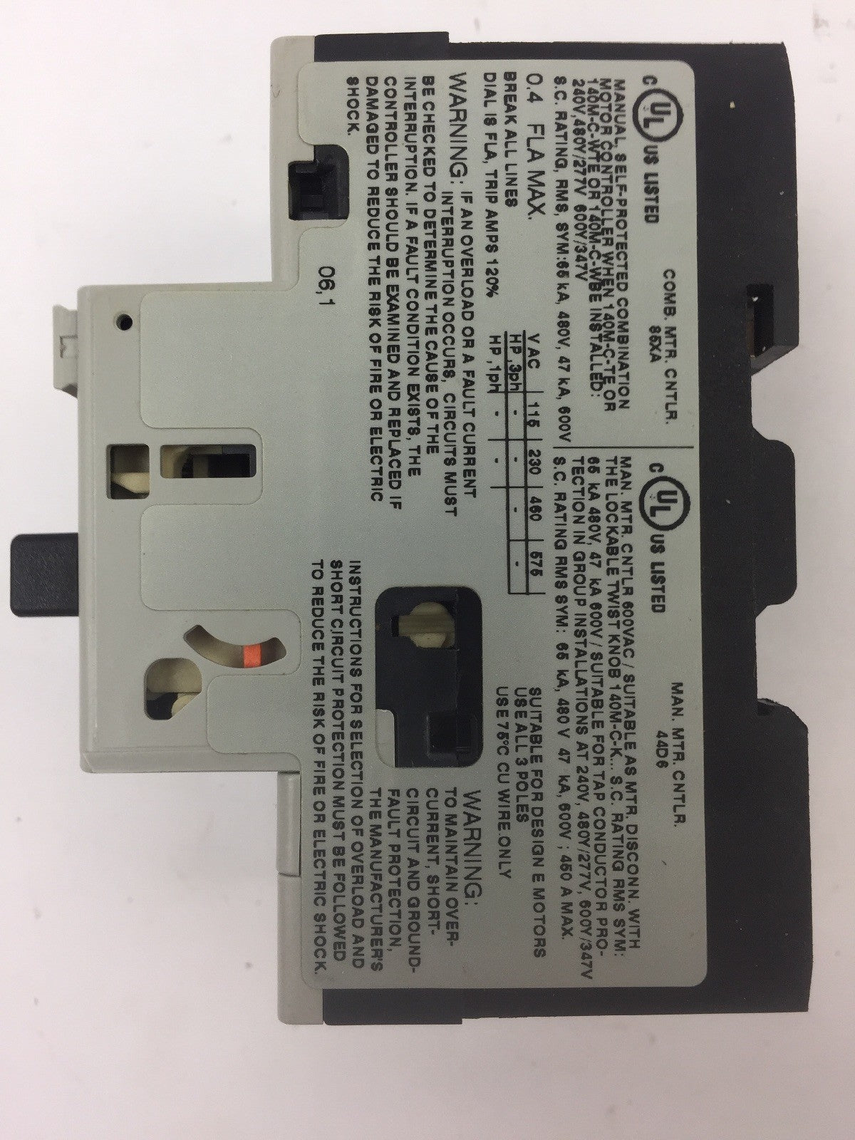 ALLEN BRADLEY 140M-C2E-A40 SER B MOTOR CIRCUIT BREAKER 0.4A