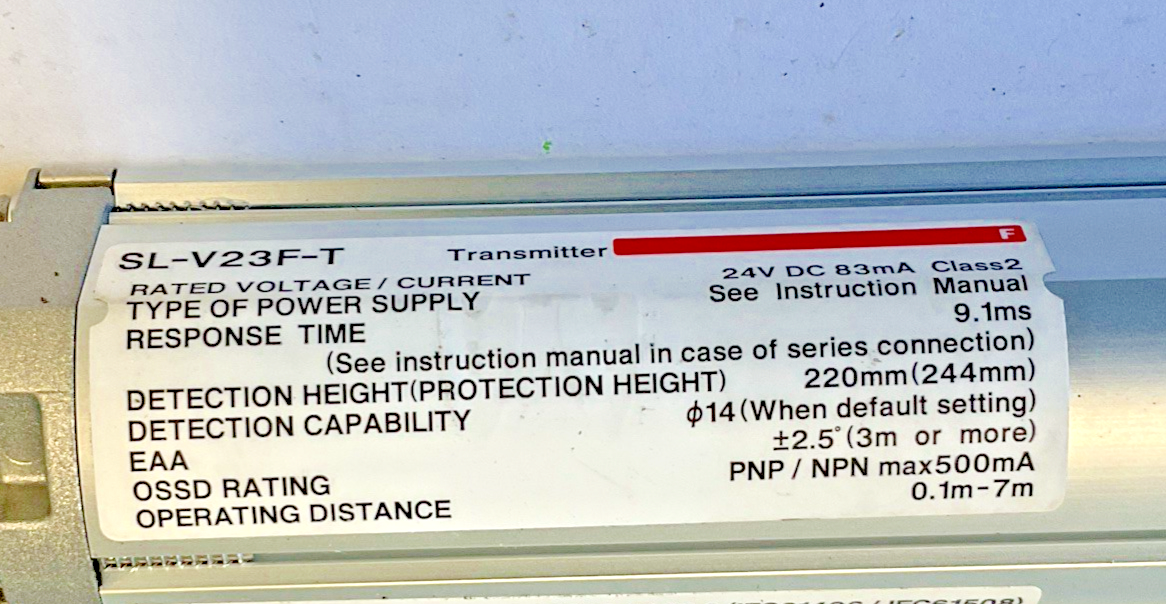KEYENCE SL-V23F TRANSMITTER AND RECIEVER 24VDC 78MA VER.3 9.1MS TYPE4