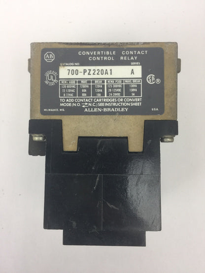 ALLEN BRADLEY 700-PZ220A1 CONTROL RELAY SERIES A 115-120V 60HZ 110V 50HZ