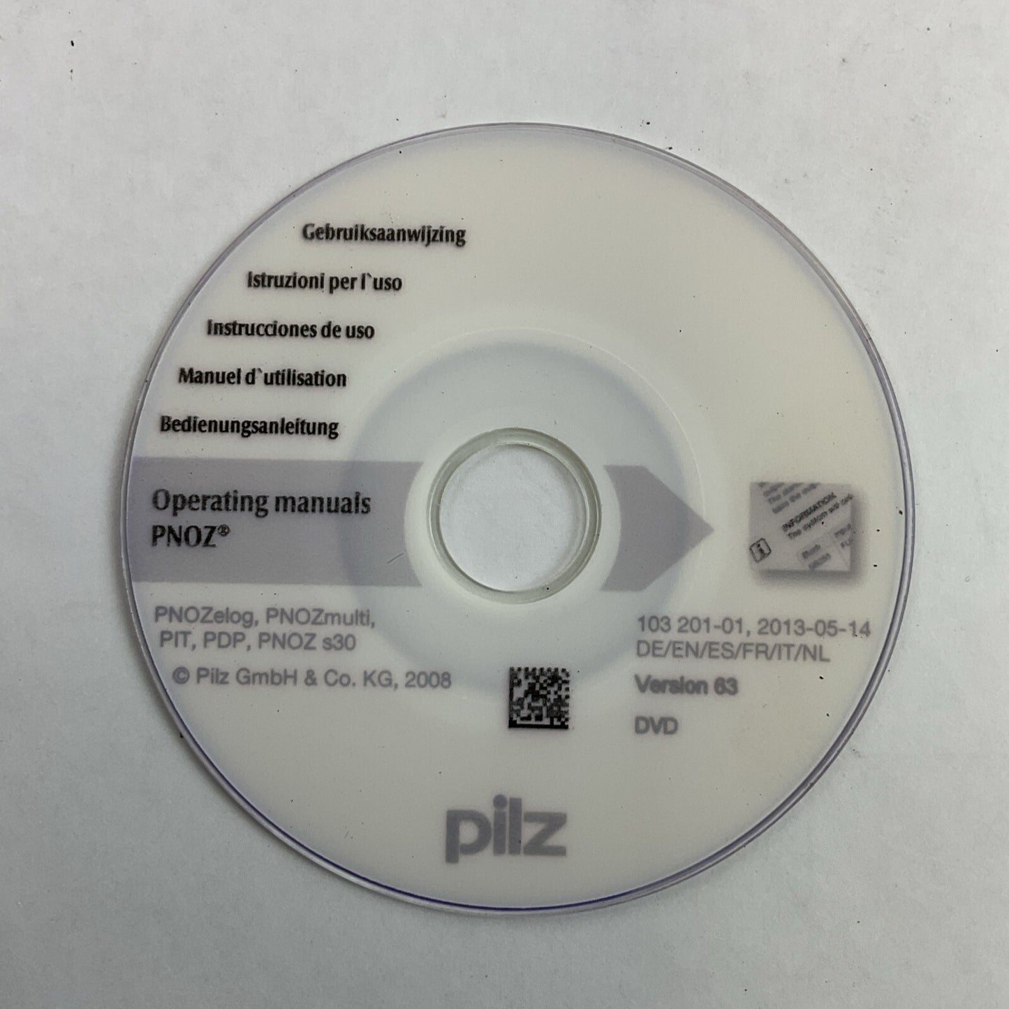 PILZ OPERATING MANUAL PNOZ DVD VERSION 63 103 201-01, 2013-05-14 DE/EN/ES/FR/IT/