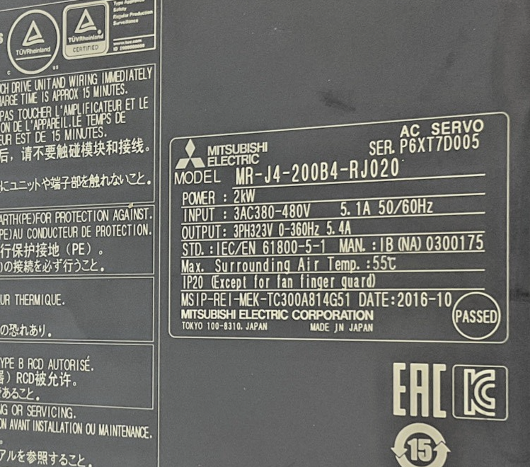 MITSUBISHI MR-J4-200B4-RJ020 AC SERVO 2KW 480V 5.1A/ MR-J4-T20 MR-BAT6V1SET