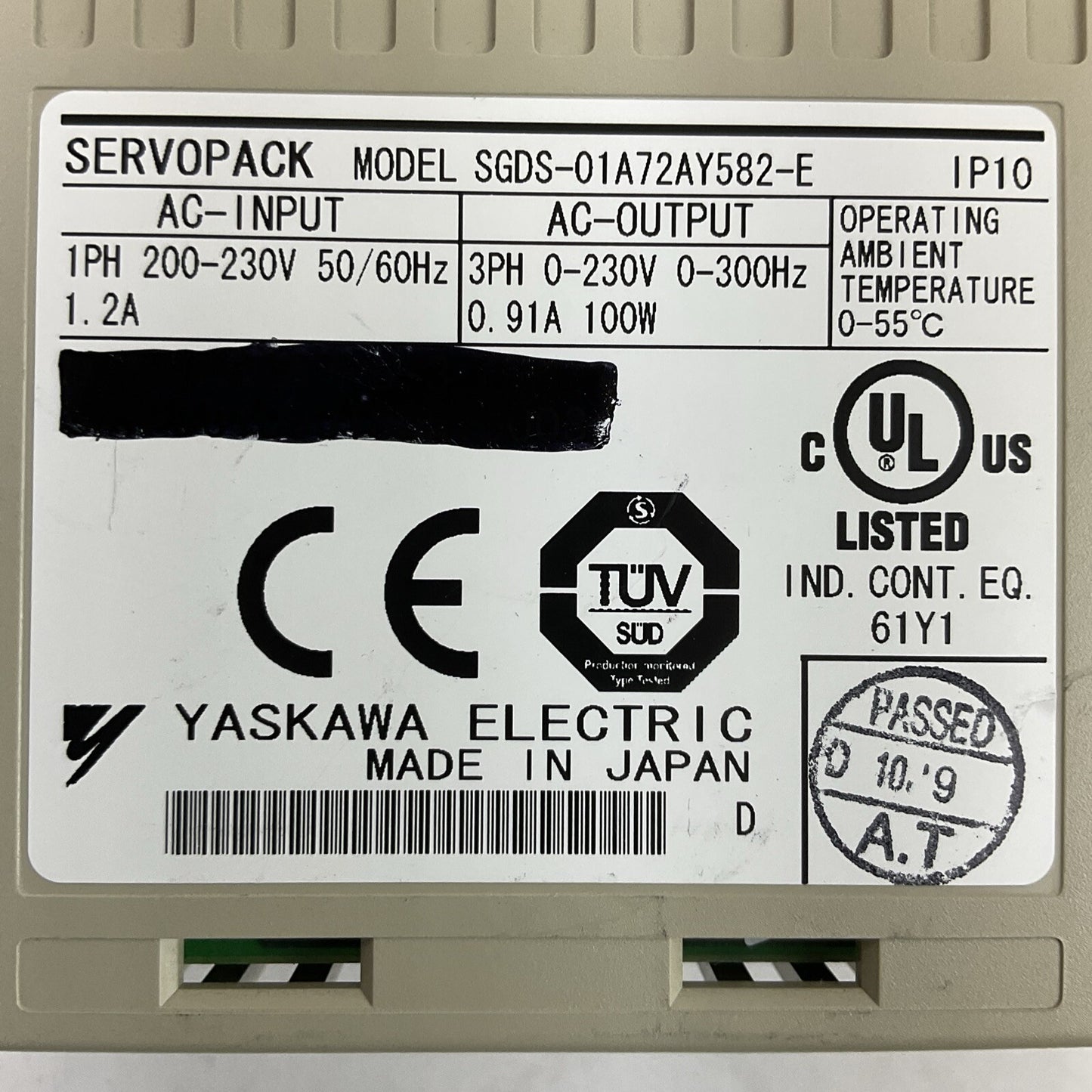 YASKAWA SGDS-01A72AY582-E SERVOPACK 230VAC SERVO DRIVE