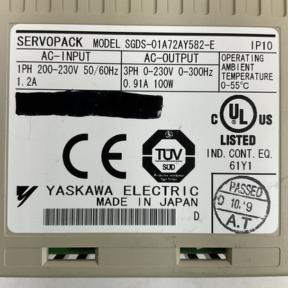 YASKAWA SGDS-01A72AY582-E SERVOPACK 230VAC SERVO DRIVE