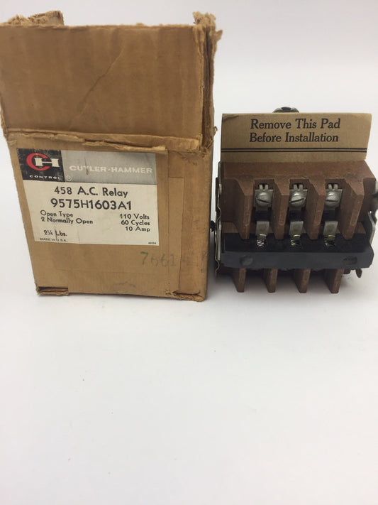 CUTLER HAMMER 9575H1603A1 458 A.C. RELAY 100 VOLT 60 CYCLES 10 AMP OPEN TYPE