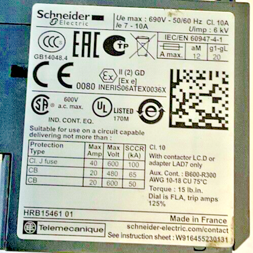 SCHNEIDER ELECTRIC LRD 14 OVERLOAD RELAY 600VAC