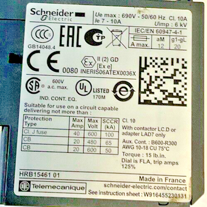 SCHNEIDER ELECTRIC LRD 14 OVERLOAD RELAY 600VAC