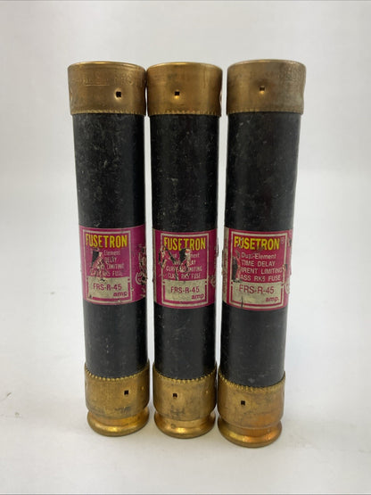 FUSETRON FRS-R-45 DUAL-ELEMENT TIME DELAY CURRENT LIMITING 600VAC 45A (LOT OF 3)
