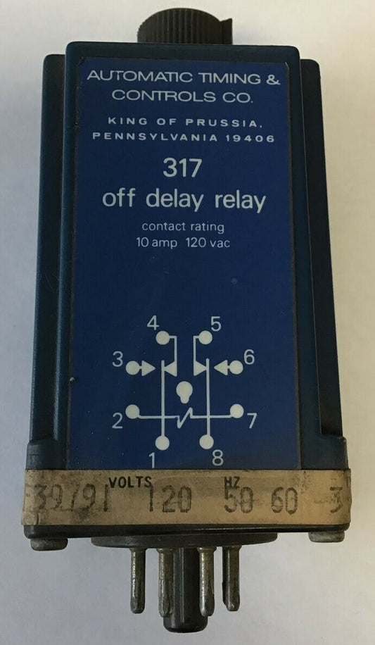 ATC 317 TIME DELAY RELAY 317K 10 AMP 120VAC 0-.5MIN 50/60HZ
