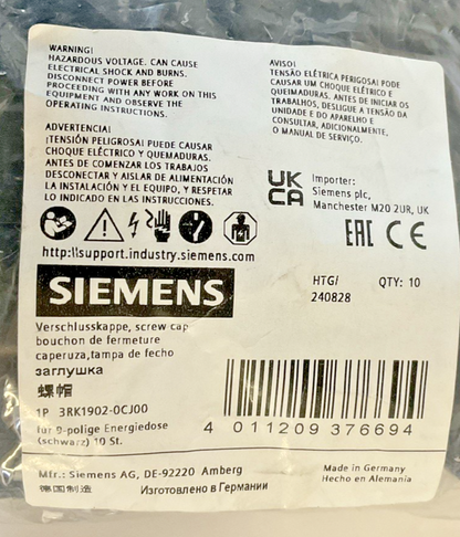 SIEMENS 3RK1902-0CJ00 POWER SOCKET COVER *BAG OF TEN*