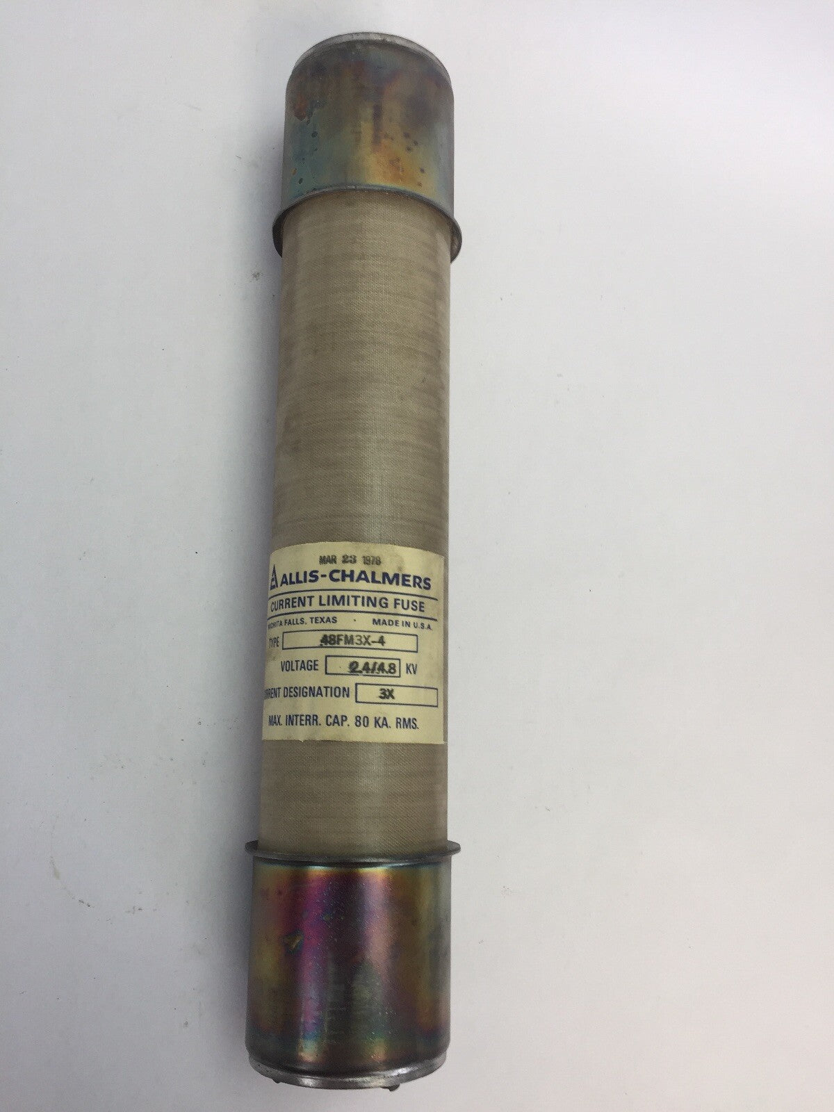 ALLIS-CHALMERS 48FM3X-4 CURRENT LIMITING FUSE 2400/4800V CURRENT DESIGNATION: 3X