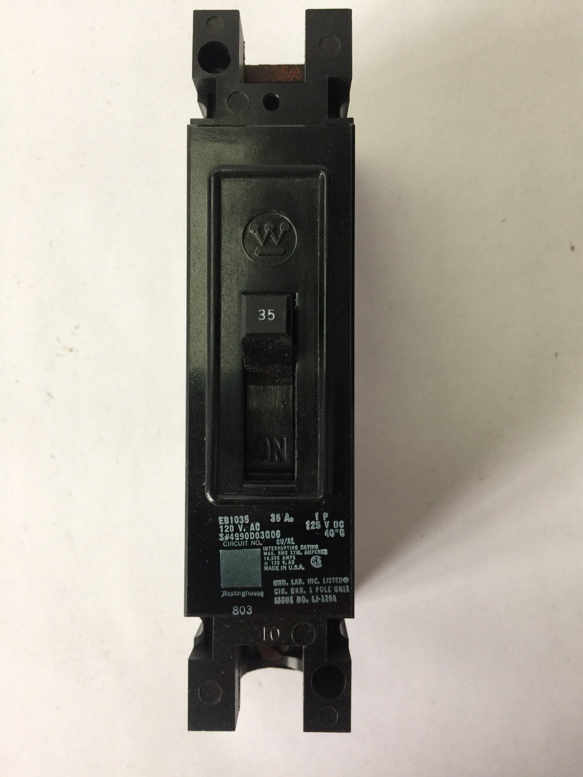 WESTINGHOUSE EB1035 CIRCUIT BREAKER 35AMP 1POLE 120/240VAC 125VDC 4990D03G06