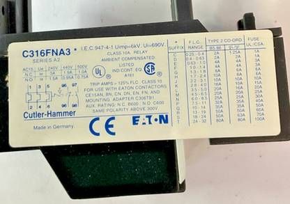 CUTLER HAMMER C316 FNA3L THERMAL OVERLOAD RELAY SER.A2 3.5-5A 690V 10A