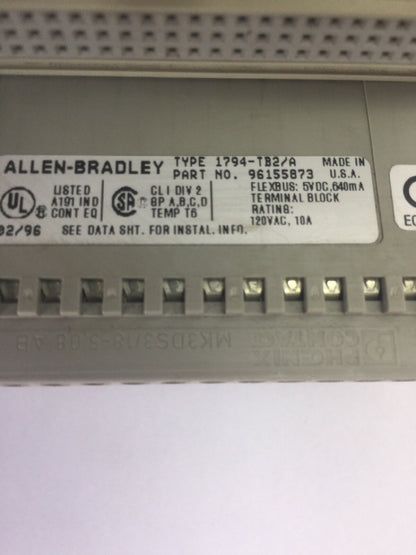 ALLEN BRADLEY 1794-TB2/A FLEXBUS TERMINAL BLOCK 5VDC 640mA