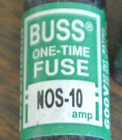 LOT of 5 / COOPER-BUSSMANN / NOS10 / ONE-TIME FUSE / 10A / 600V