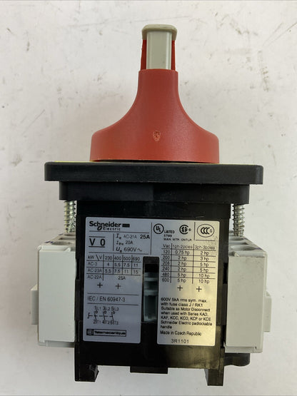 SCHNEIDER ELECTRIC 3R1101 V0 DISCONNECT SWITCH 600VAC 25A 3PH 3POLE 10HP